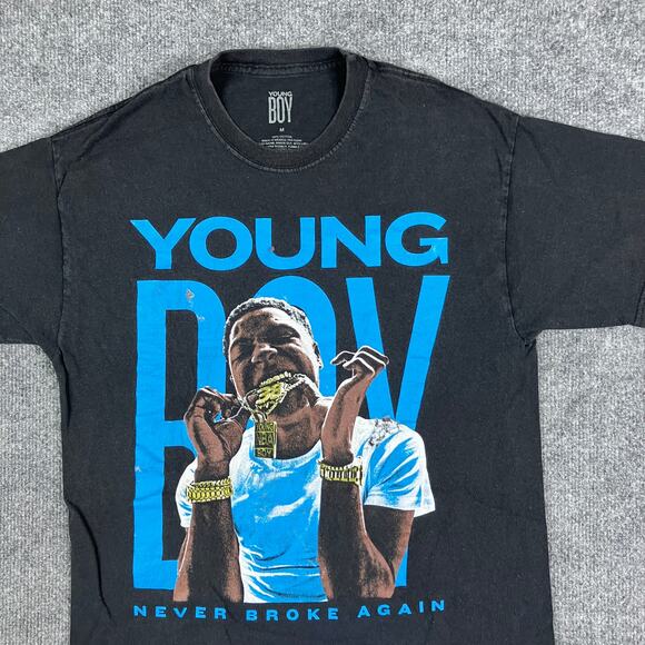 YoungBoy T-Shirt Mens Size M Black Never Broke Again Graphic Rap Hip Hop Tee - Picture 1 of 8